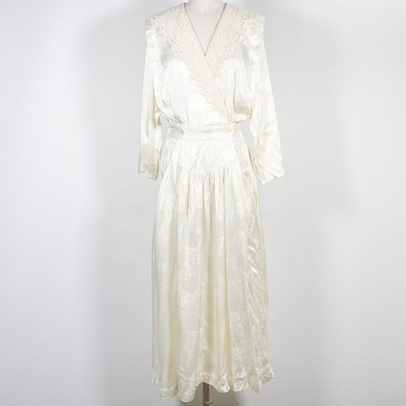 Vintage 1960s 1970s Dawn Joy Floral White Lace Dress Womens Size US 5/6 - Picture 1 of 10